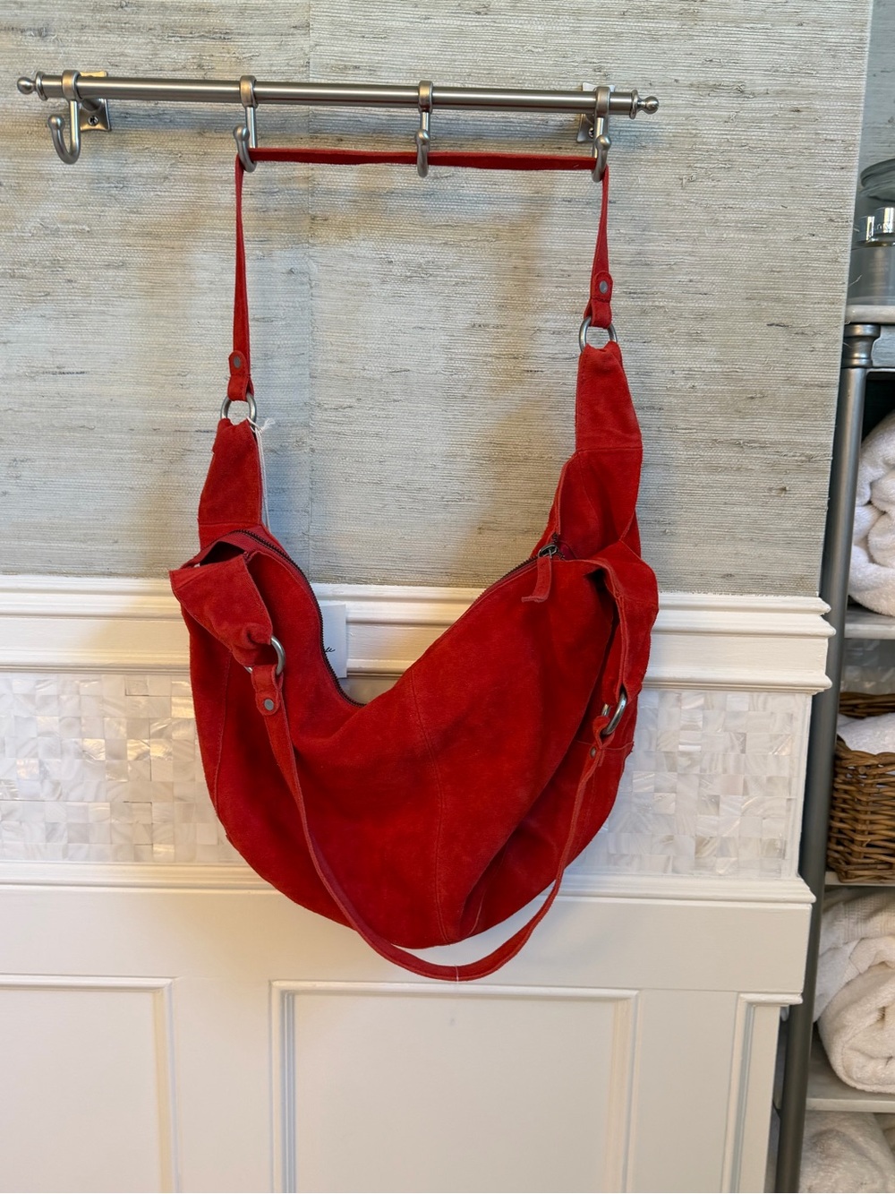 NWT new free people Roma suede tote bag slouchy garnet red hobo purse - Picture 13 of 17